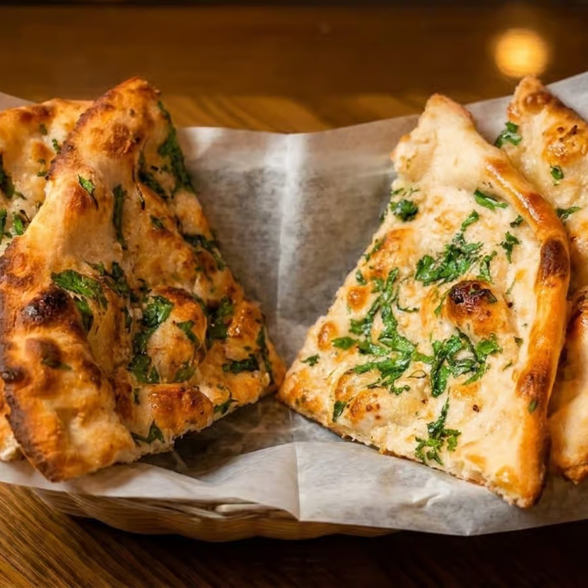 Garlic Naan and Samosas