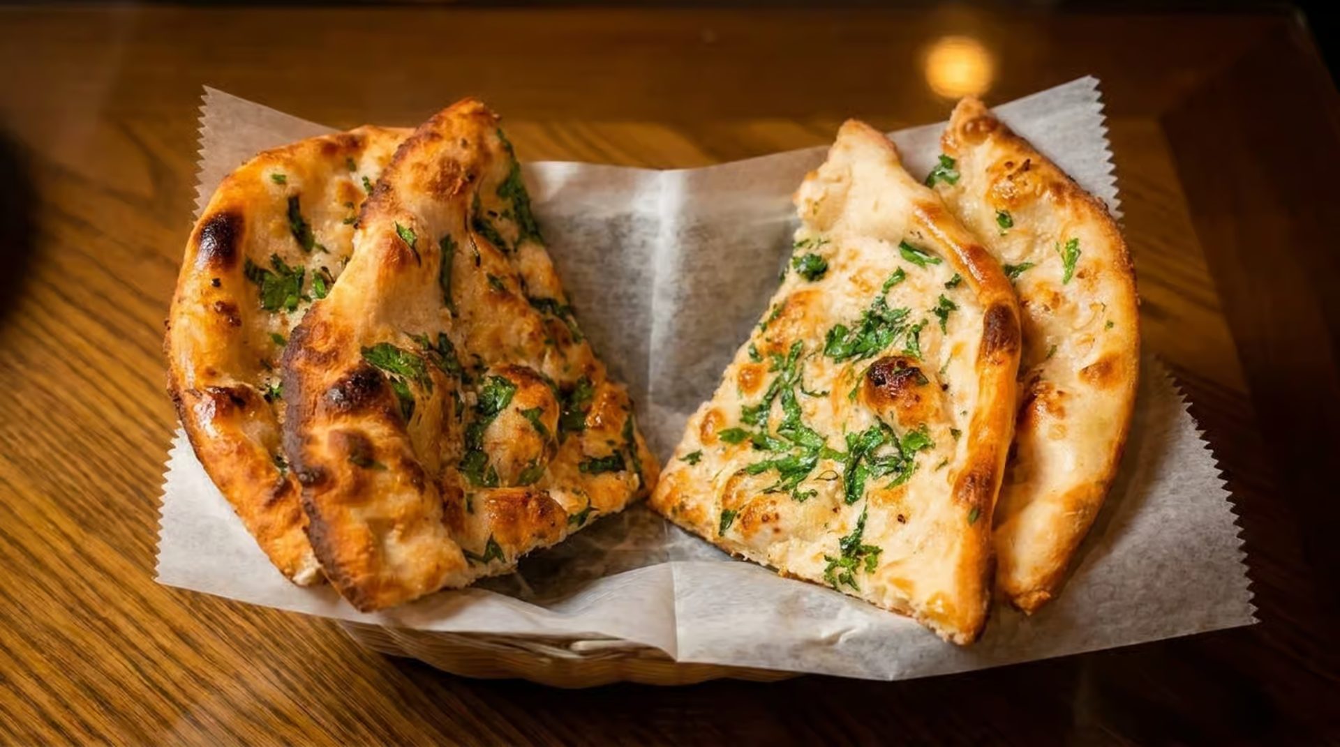 Garlic Naan and Samosas